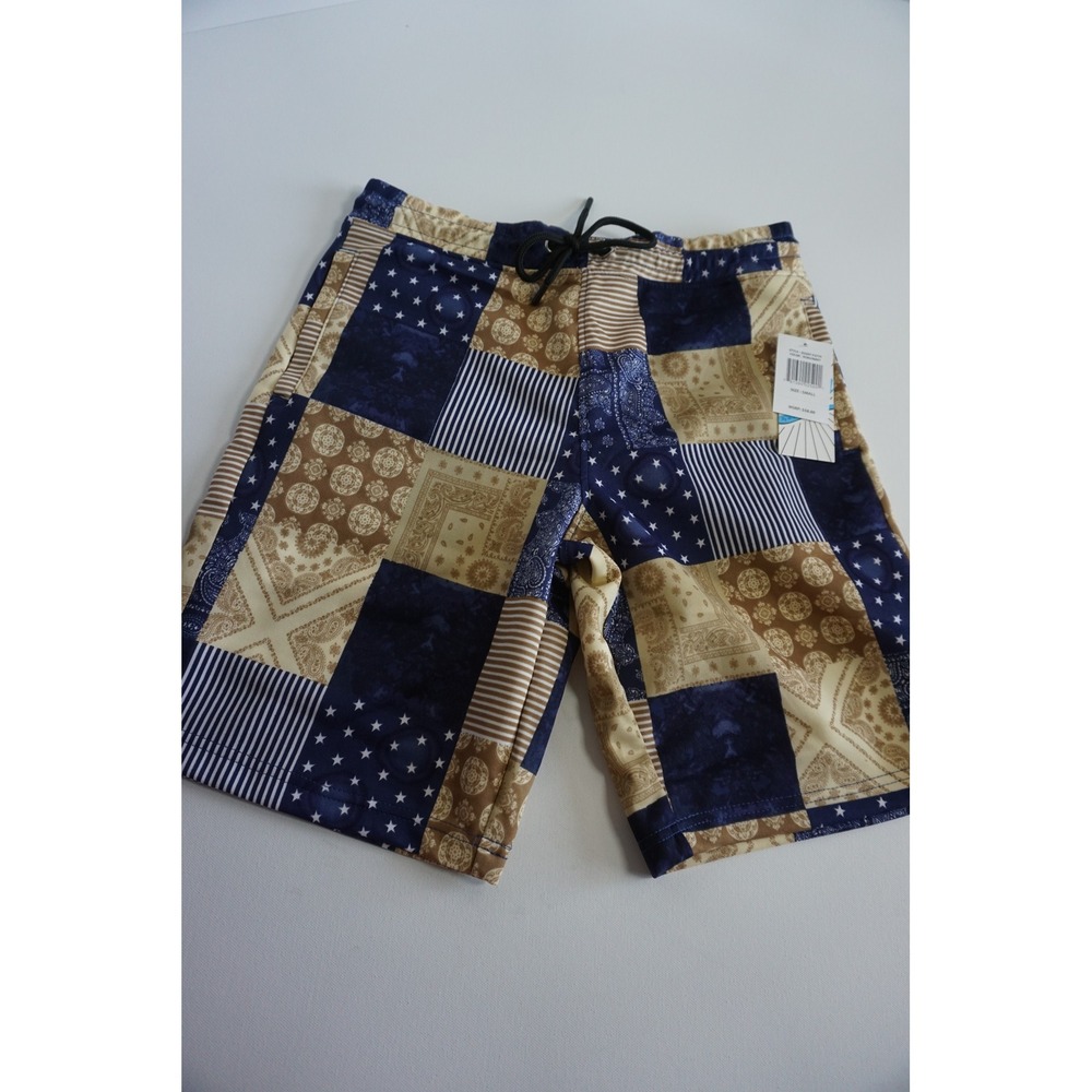 Fresh Prints of Bel-Air Men Patchwork Swim Shorts Navy Paisley D2307-Y2779 S